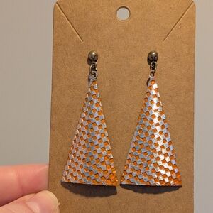 Vintage Orange and Silvertone Metal Geometric Earrings